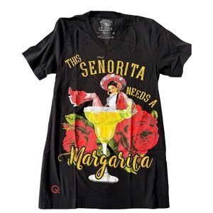 Rodeo Quincy This Senorita Needs A Margarita Graphic Tee Black V-Neck Small